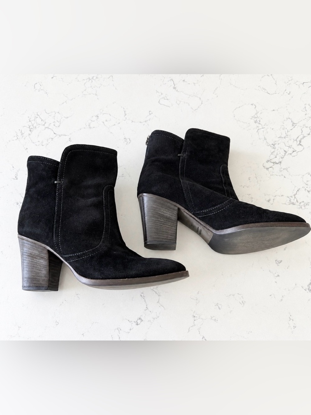 AQUATALIA Waterproof Stacked Heel Booties in Black Suede Size 9.5 - Picture 4 of 12